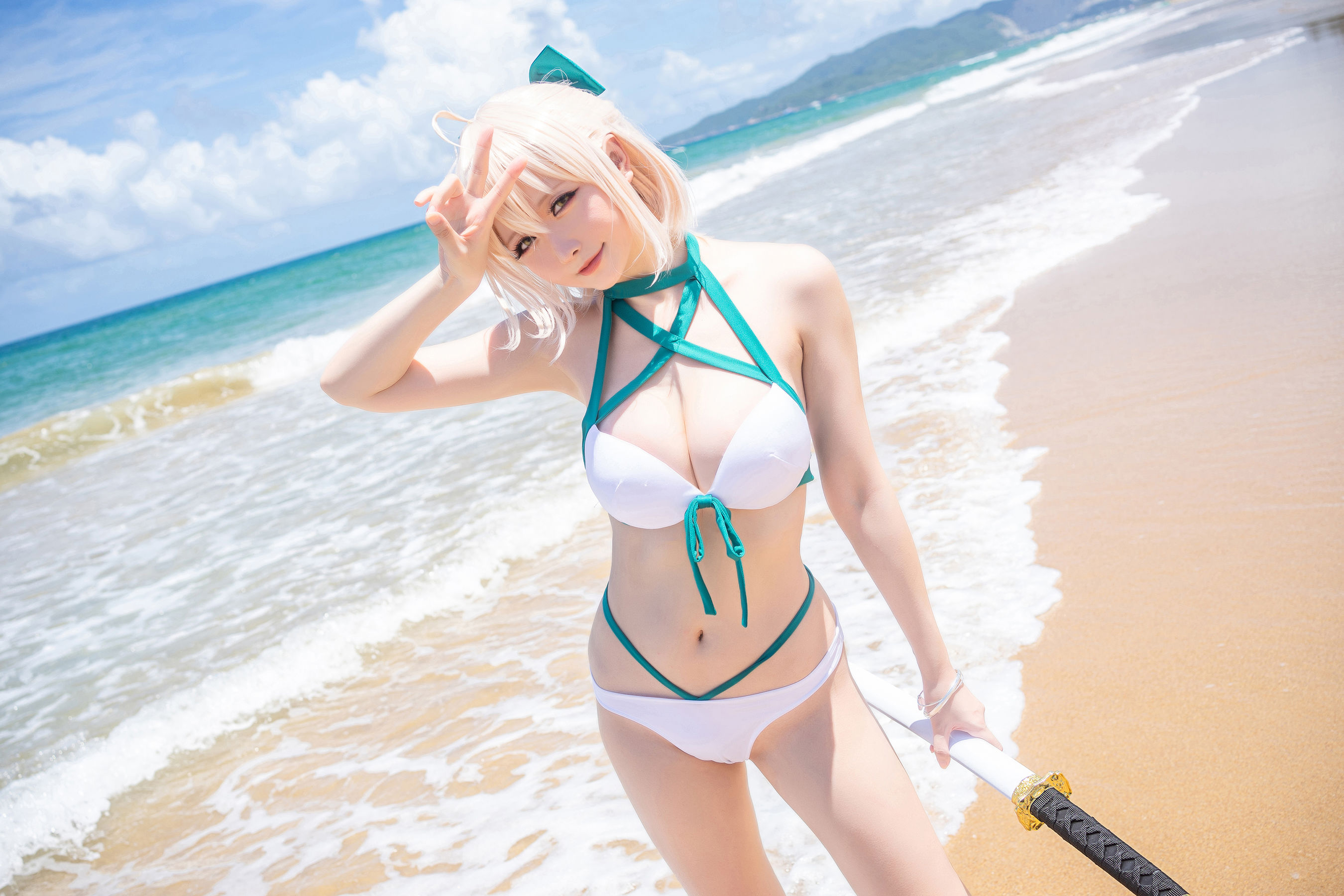 Coser小姐姐星之迟迟 – 秘密花园 冲田总司泳装 [14P]-妍画集