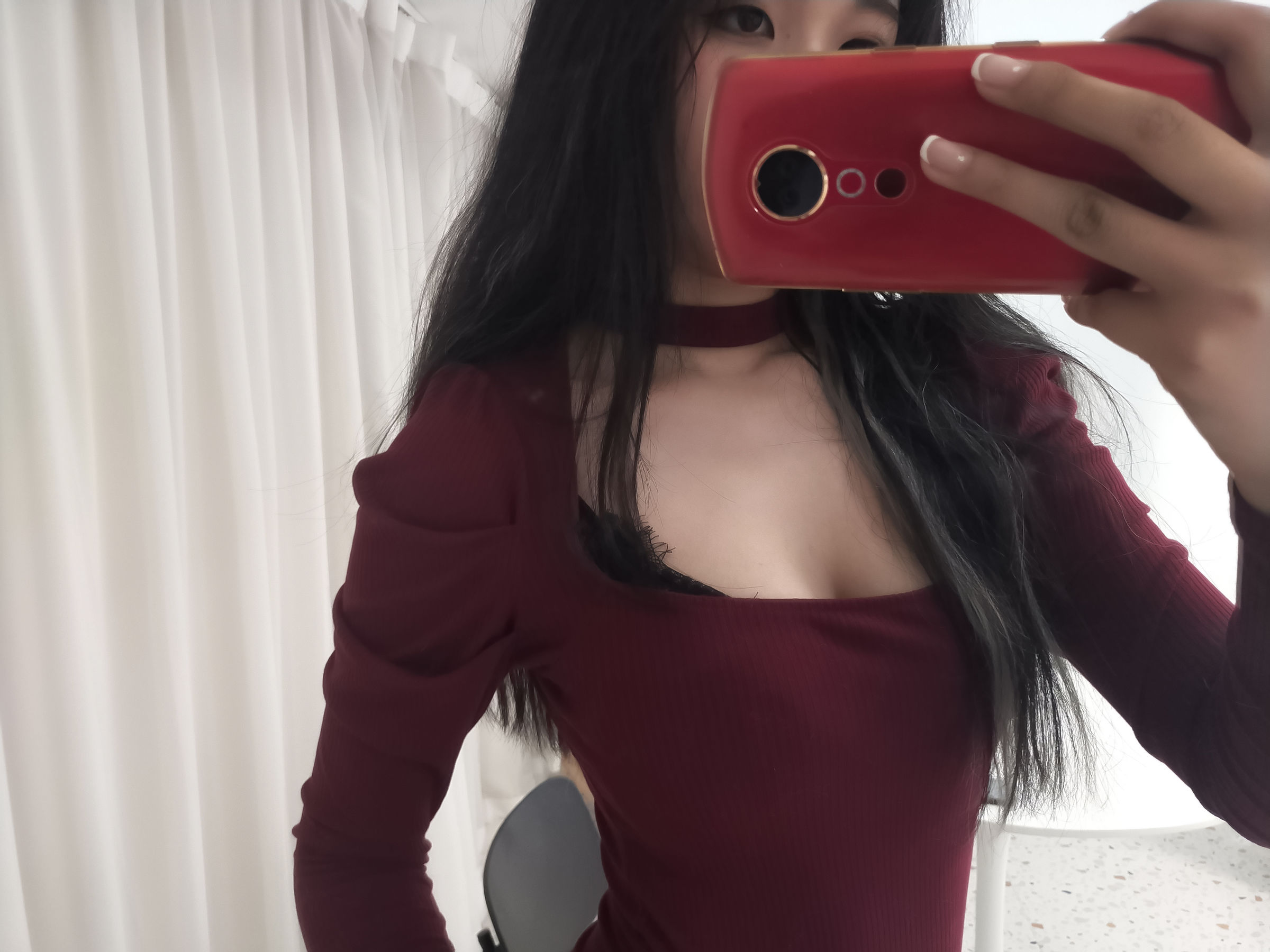 轩萧学姐 – 酒红色连体衣 [33P] 插图2