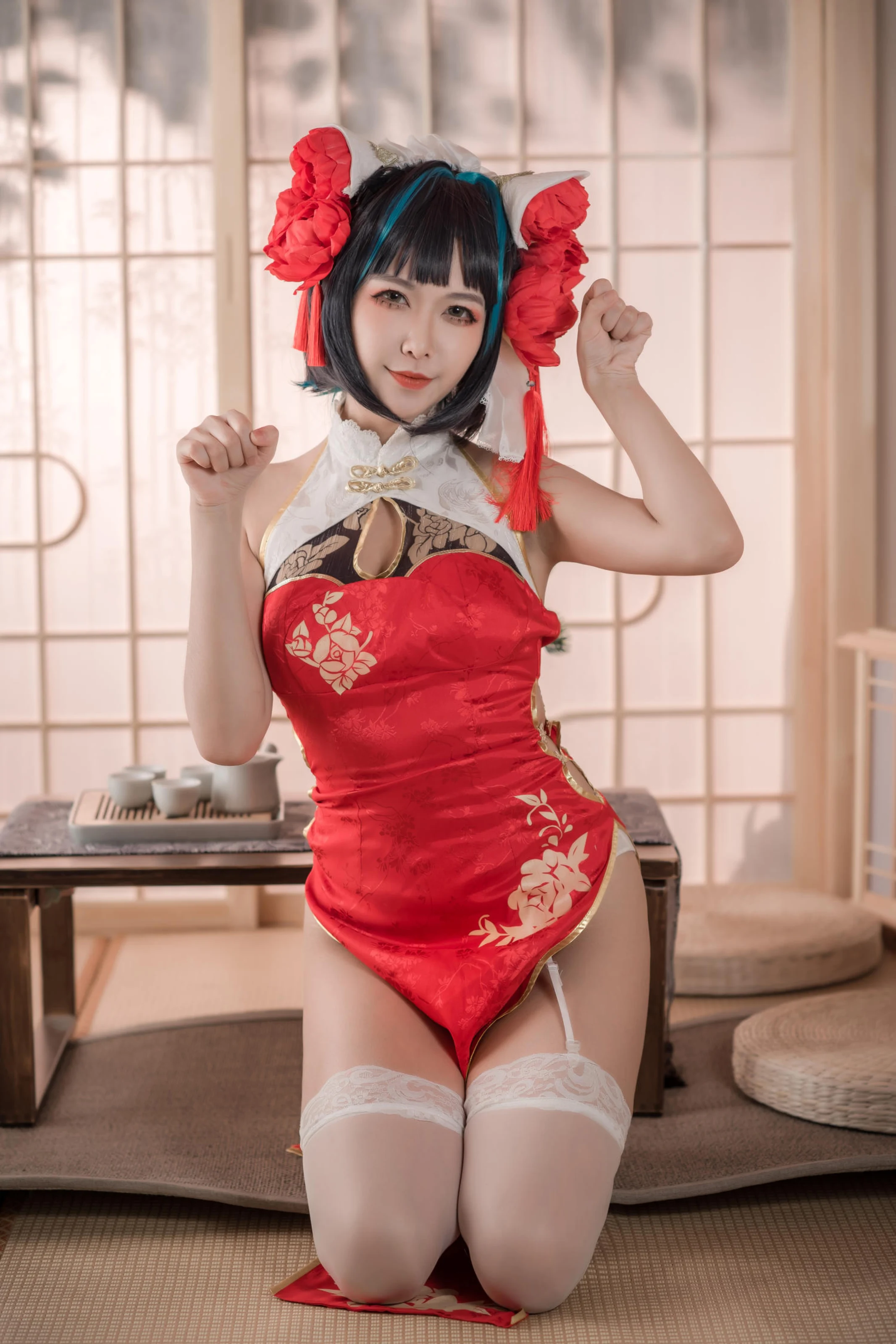 源纱希喵喵喵 – 柴郡红色旗袍 [50P] - 秀人网-秀人网