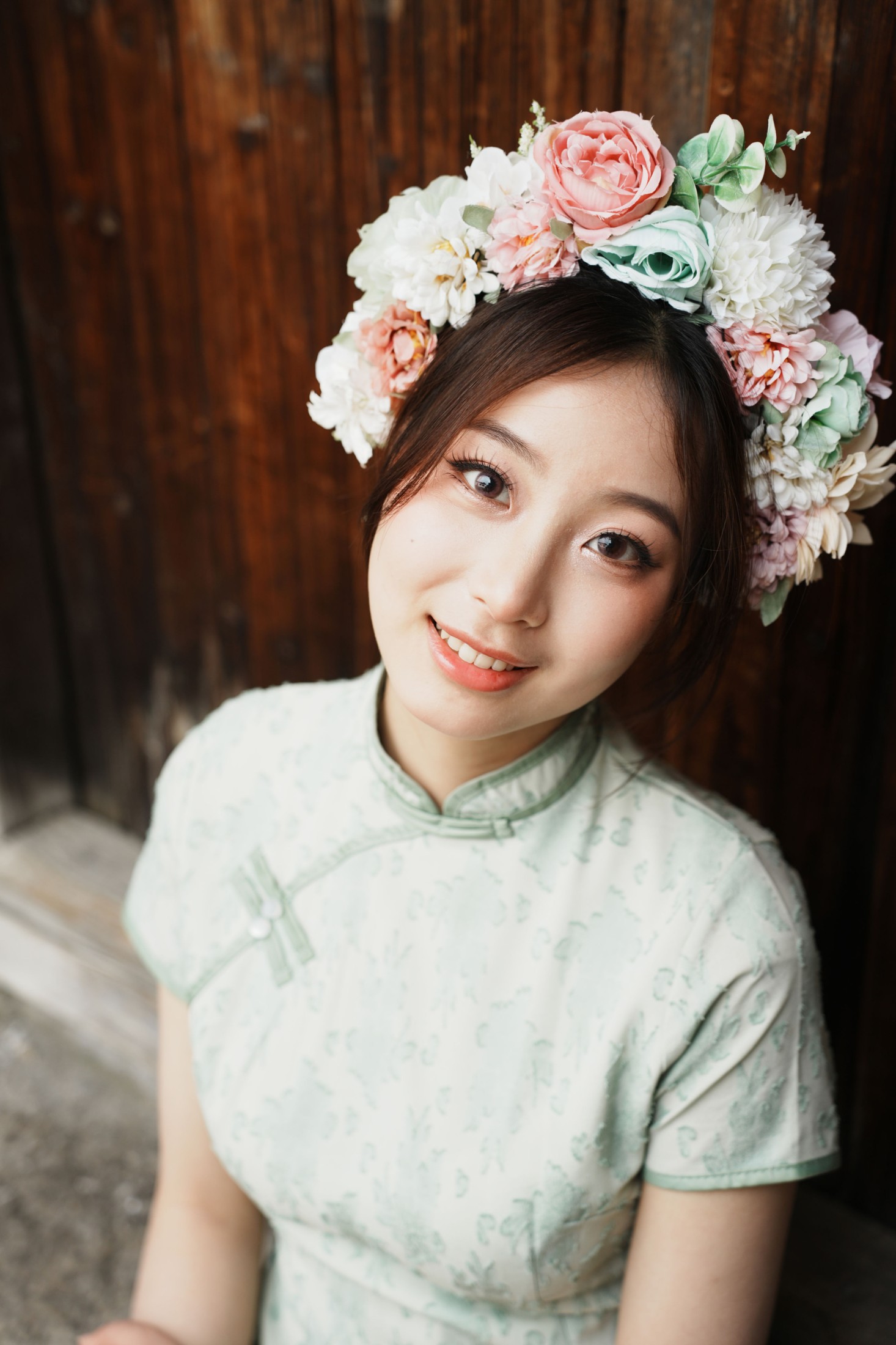 ID11304绿色旗袍簪花 - 妍画集-妍画集